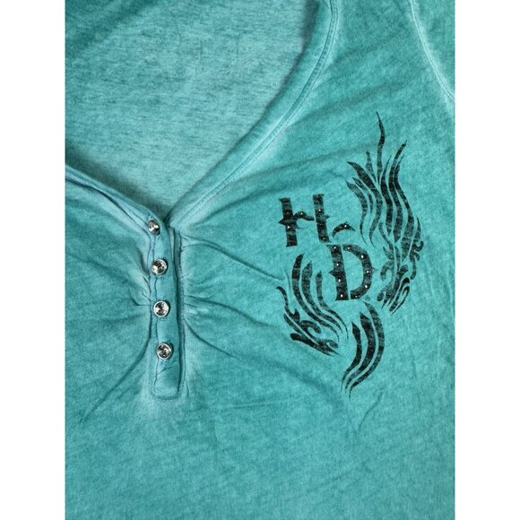 Rare Vintage Y2K Harley Davidson Womens Shirt Sparkle Stones Art Design Promo - Picture 3 of 8